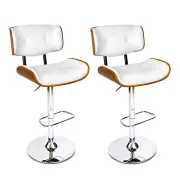 2x Bar Stools Gas Lift Leather White