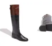 Stuart Weitzman Upbeat Black and Brown Butter Calf Riding Boots NEW IN BOX
