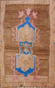 Tribal Brown Geometric Wool Anatolian Accent Rug Handmade Turkish Carpet 2x3