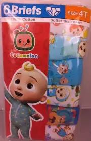 Cocomelon Boys Package Of 6 100% Cotton Briefs Size 4T - New (62)