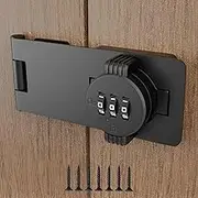 Keyless Combination Lock 3-Digit Combination Lock for Doors Twist Knob Hasp Latch Lock with Password Code Zinc Alloy Door Latch for Kitchen Drawers, Cabinets, Cupboard (Black)