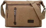 [AIMALL] Retro Men's Canvas Shoulder Messenger Bag Crossbody Satchel Travel Man's Bags with Adjustable Strap, Multiple Zipper Pockets，11.8x3.5x9 In