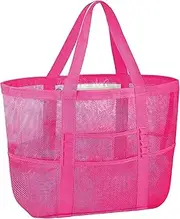 [Generic] Mesh Beach Bag, Large Tote Bag Beach with 8 Pockets, Foldable Swimming Pool Bag - Sandproof, Waterproof Vacation Essential