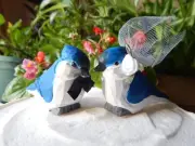 Tufted Titmouse Bird Cake Topper Bride Groom Love Wedding Engagement Wood Statue