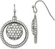 [JewelryWeb] Stainless Steel Polished Circle CZ Simulated Diamond Shepherd Hook Earrings 35.75x22.8mm Wide Stud Earring for Women