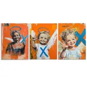 3pcs Abstract Angel Trio with Blue Hats Print 100% Australian Made 3 x 40x60cm (Metal Print)