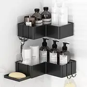 Gabeeriso Shower Caddy Corner, Bathroom Corner Shower Shelfs, Adhesive Wall Mounted Shower Caddy with 4 Movable Hooks, SUS304 Stainless Steel Bath Storage Shower Organizers, 3Pack.