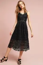 Anthro Eri + Ali Ariadne Black Lace Midi Dress SIZE 0 NEW WITH TAGS