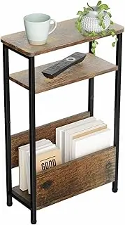 THUMEYE 7.1" Narrow Side Table for Small Spaces, 3 Tier Small End Table with Magazine Holder, Slim/Skinny Nightstand/Bedside Table for Living Room, Bedroom, 15.4" L x 24.2" H