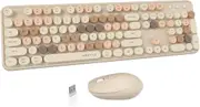 UBOTIE Colorful Wireless Computer Keyboard, Mouse Combos, Typewriters, Flexible Keys for Office, Full-Size Keyboard, 2.4GHz Non-Leaving Connection and Optical Mouse (Tea)