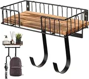 Ironing Board Storage Holder | Easy Installation Metal Iron Holder Wall Mount with Wooden Base Basket and Adjustable Hooks for Utility Room