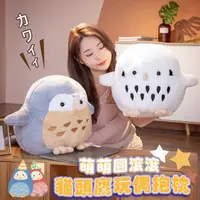 在飛比找momo購物網優惠-【Mega】萌萌圓滾滾貓頭鷹玩偶抱枕(鳥寶 鸚鵡玩偶 靠枕 
