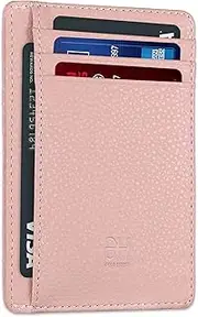 [GH GOLD HORSE] Slim RFID Blocking Card Holder Minimalist Leather Front Pocket Wallet for Women, Rose Red, Slim, Small