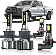 Sabrucum Fits for 2004-2014 Ford F150 F250 F350 High&Low Beam Fog Lights Bulb Combo, 6000K White Plug-and-Play Super Bright Dual Beam Light Bulbs, Pack of 4