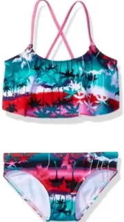 Kanu Surf Big Girls' Alania Flounce Bikini Sport Alice Pink Size 10 NWT MSRP $33