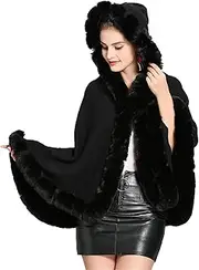 [HAMKVBPR] Women's Shawl Scarf Women's Batwing Sleeve Fur Hooded Cloak Poncho Sweater Cape for Party and Christmas