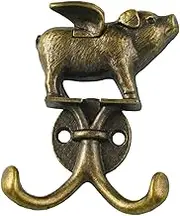 Retro Bronze Flying Pig Hook, Decorative Unique Animal Wall Hooks, Heavy Duty Alloy Coat Rack, Country Hook for Coat, Bag, Towel, Key
