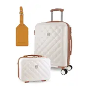 Pierre Cardin Cabin Hard-Shell Suitcase & Mini Beauty Travel Case w/ Tag White
