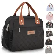 Insulated Lunch Bag for Women Men Adults Lunch Tote with Black (Side Pockets)