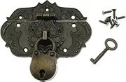 LDCREEE Antique Embossing Decorative Brass Hasp Clasp Latch Lock with Screws for Jewelry Box Ordinary Box Wooden Case Furniture Decoration (Bronze)