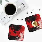 Drink Coasters Set of 4 Cute Drink Coasters for Cup Heat Resistant Coffee Coasters Red Black White Abstract Leather Drink Coasters for Wooden Table Desk Kitchen Office
