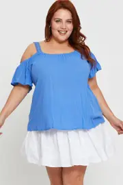 Light Must Cold Shoulder Top Mid Short Sleeve