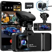 3 Channel Dash Cam Front and Rear Inside, 2.5K Dash Cam, APP Control, Night Visi