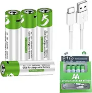 STEPMAX 4 Pack USB Rechargeable AA Batteries 2600mWh 1.5V with USB Type C Charger Cable, 1.5H Fast Charging, 1200 Cycle Lifespan Lithium AA Batteries