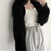 Plain Open Front Crop Cardigan Black - One Size