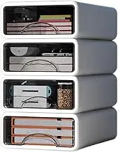 MOTRAIN 4Pcs Stackable Desk Organizer with Drawers, 4-Tier Multifunctional Storage Box for Office, Makeup, or Bathroom, Plastic Desktop Organizer (White)