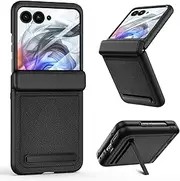 [VEGO] for Moto Razr 2024 / Razr 2025 Case, [Not fit Razr Plus 2024], with Hinge Protection & Built-in Screen Protector & Kickstand PU Leather Full Body Protective Shockproof Cover - Black