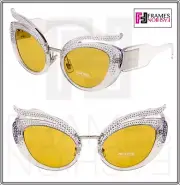 MIU MIU LA FOLIE 04T Crystal Yellow Strass Oversized Sunglasses MU04TS Authentic