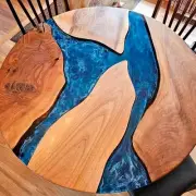 Live Edge Blue Round Epoxy Resin Walnut Wood Sofa Table Top for Home Decor
