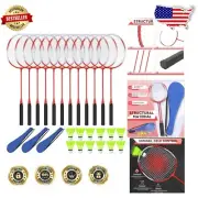 12 Pack Badminton Rackets & Shuttlecocks Set with Carry Bags - For Outdoor Fun