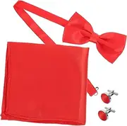 HONMEET Classic Groom Accessories Satin Bow Tie Handkerchief Cufflinks Studs Set for Men's Tux