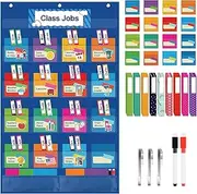 KIKIGOAL Class Jobs Pocket Chart Bulletin Board for School Classroom,Teacher's Helper Classroom Management Educational Pocket Chart (Blue)