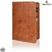 "HILL BIRD" Double Side Overcoat Crocodile Leather Skin Bifold Wallet for Men