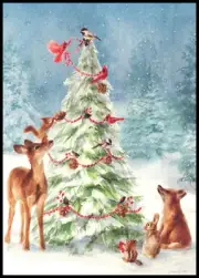 Greeting Card - Chipmunk Deer Fox Rabbit Squirrel - Danhui Nai - Christmas 0599