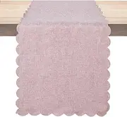 Winotic Table Runner 13 x 90 Inches Long, Cotton Linen Farmhouse Scallop Style Pink Table Linen for Kitchen Dining Coffee Table Parties Wedding Home Decor (13” x 90”, Pink)