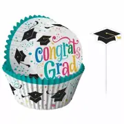 Congrats Grad Graduation Cupcake Kit 24 Baking Cups and Picks