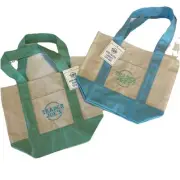 Trader Joe’s Mini Tote Bag Set Of Two Blue Green New With Tags Pastel Canvas