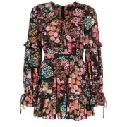Ted Baker Hendria Ruffle Mini Dress 2 Black Floral Lace Up Tie Cuff NWT