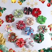 14 Pcs Christmas Scrunchies Silk Scrunchies Satin Hair Ties Soft Elastic Hair Bands Christmas Hair Scrunchy Hair Accessories for Women Girls