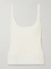[16ARLINGTON] 16ARLINGTON - Keo Cotton-trimmed Ribbed Stretch-jersey Tank - Ecru - UK 14 UK 14 Ecru