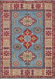 Tribal Traditional Light Blue Super Kazak Geometric Oriental Handmade Rug 3'x5'
