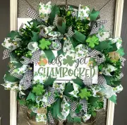 Get Shamrocked St. Patricks Day Gnomes Deco Mesh Front Door Wreath Decoration
