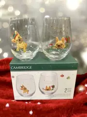 Cambridge French Bulldog Christmas Stemless 18oz Wine Glasses Set Of 2 NIB