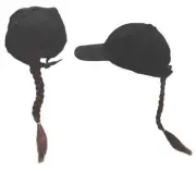 NOVELTY BASEBALL HAT WITH LONG BROWN BRAIDED PONYTAIL HAIR costume dressup