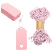 Hollow Heart Price Hang Tag 3.7 x 1.8 Inch Pink with Nylon String 100 Set