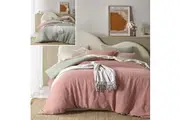 Vintage Design Homewares Hugo Reversible Clay Sage Cotton Gauze Quilt Cover Set King